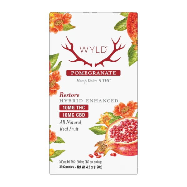 Wyld 10mg Delta 9 THC + 10mg CBD Sativa Pomegranate Gummies