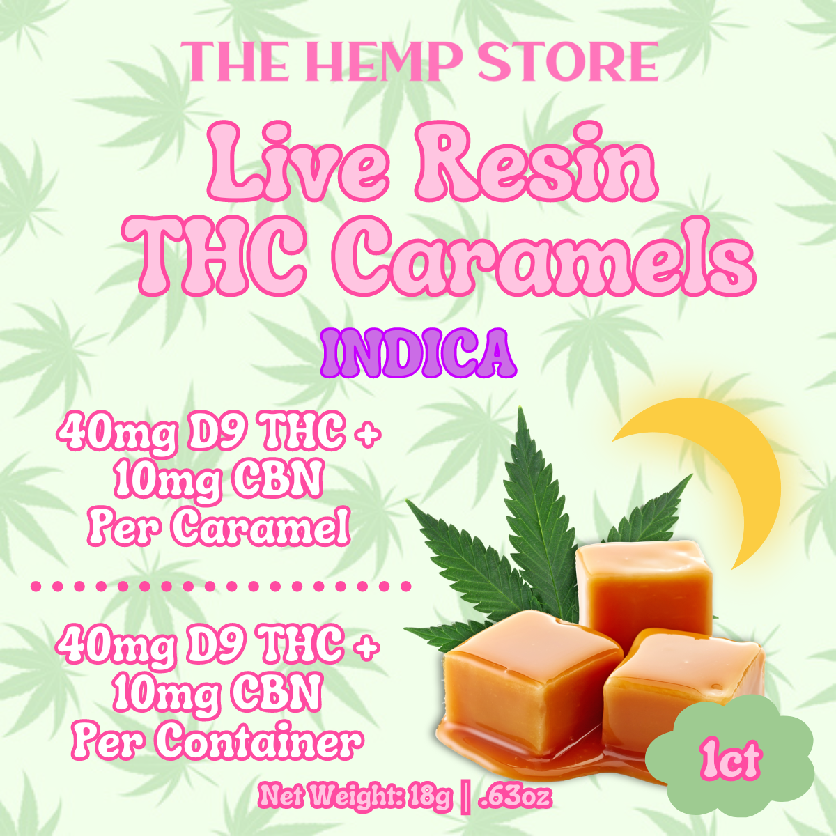 The Hemp Store 40mg Live Resin Delta 9 THC + CBN Knockout Caramels