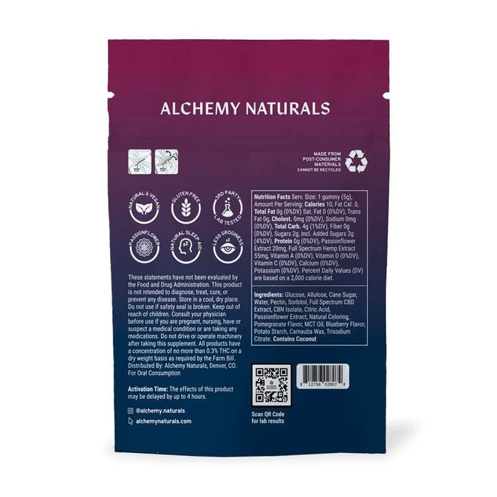 Alchemy Naturals Sleep Gummies CBD + CBN + Passion Flower