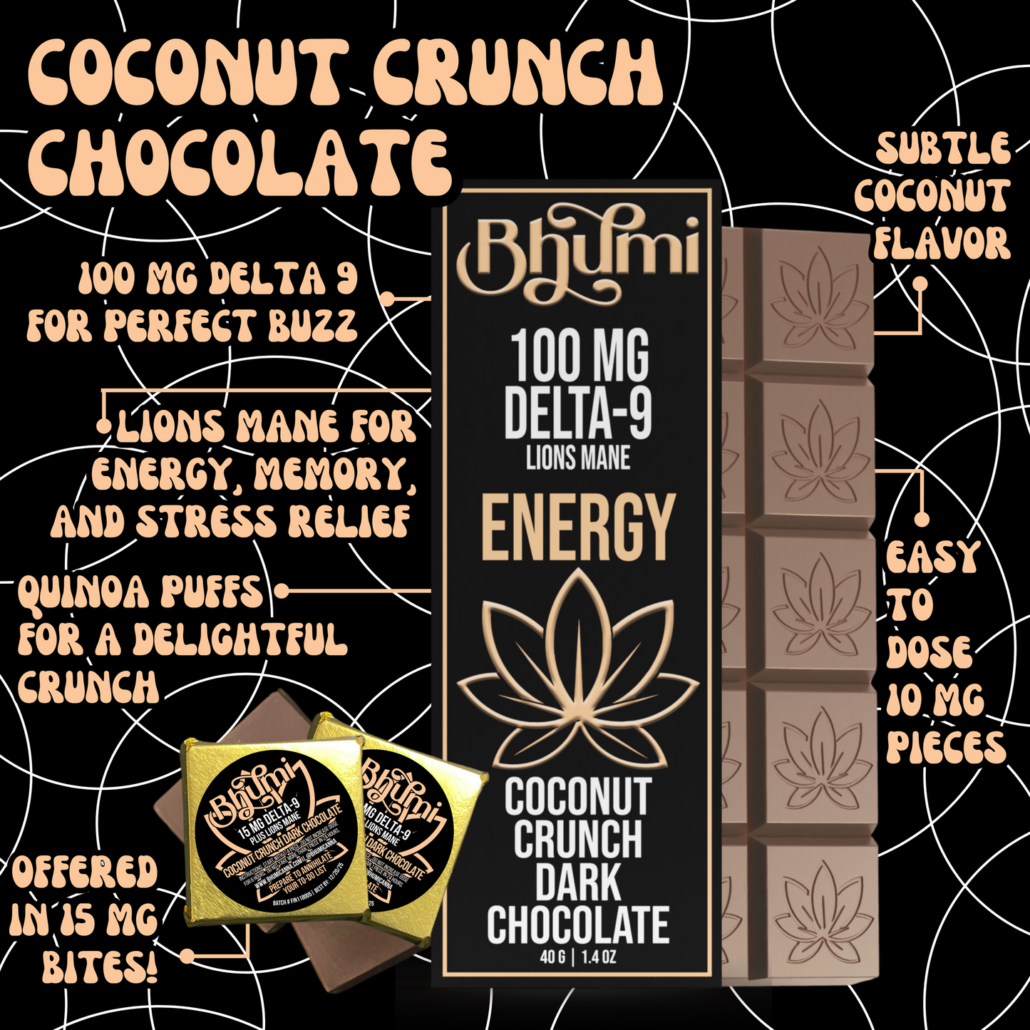 Bhumi Delta 9 THC Coconut Crunch Dark Chocolate