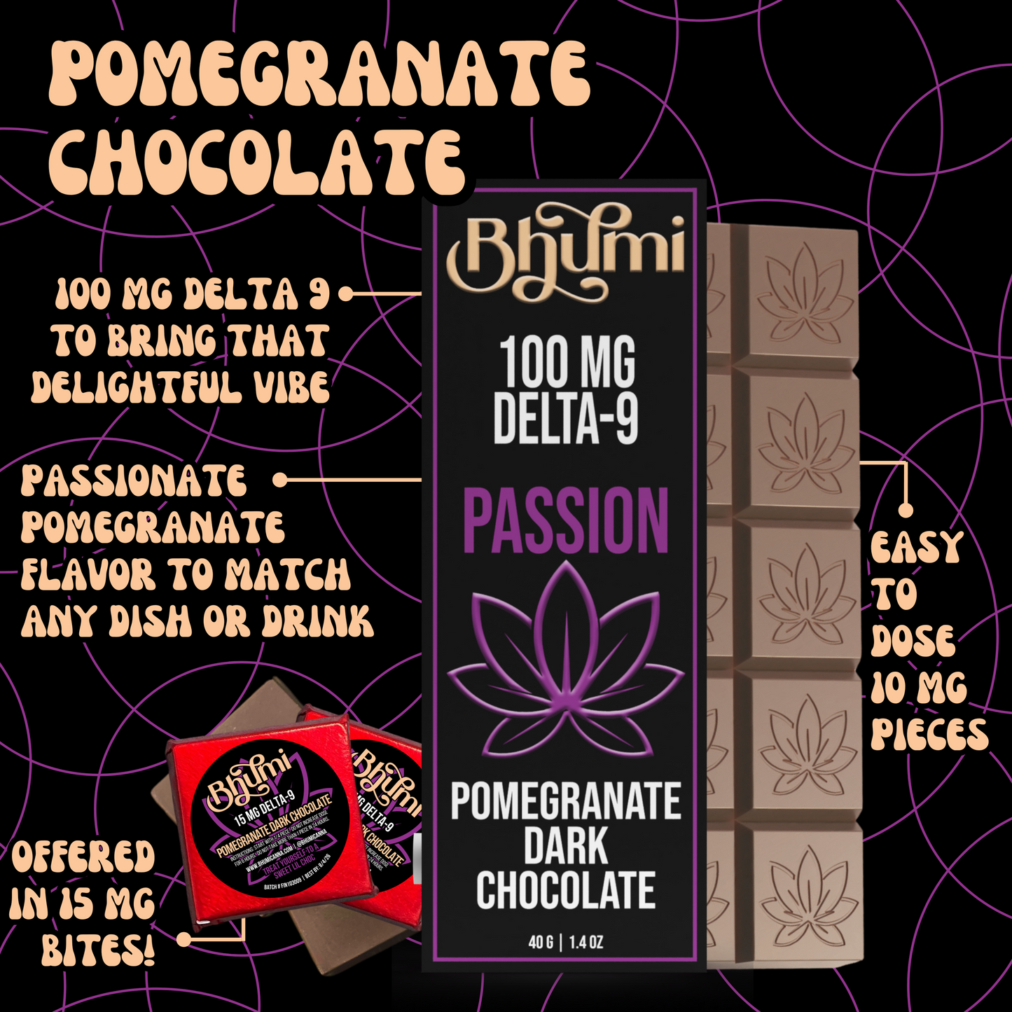 Bhumi D9 THC Pomegranate Dark Chocolate