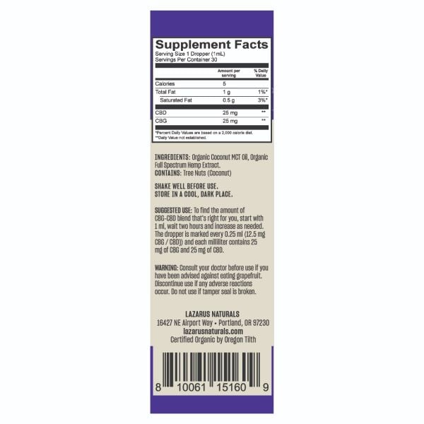 Lazarus Naturals Full Spectrum CBG/CBD Oil Tincture