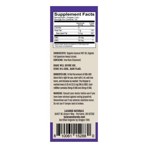 Lazarus Naturals Full Spectrum CBG/CBD Oil Tincture