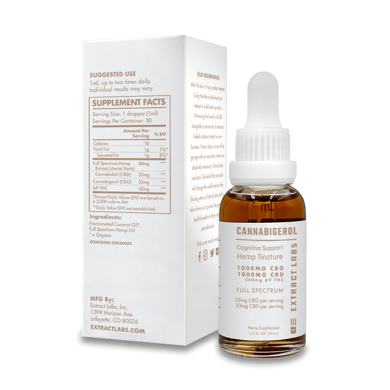 Extract Labs Full Spectrum 1000mg CBD +1000mg CBG Cognitive Support Tincture