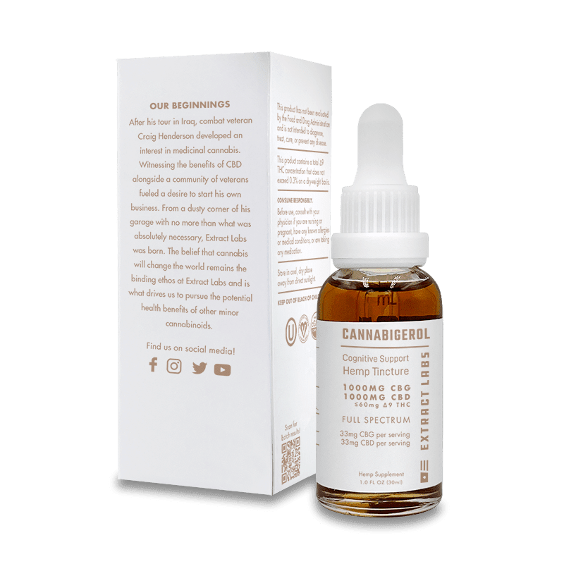 Extract Labs Full Spectrum 1000mg CBD +1000mg CBG Cognitive Support Tincture