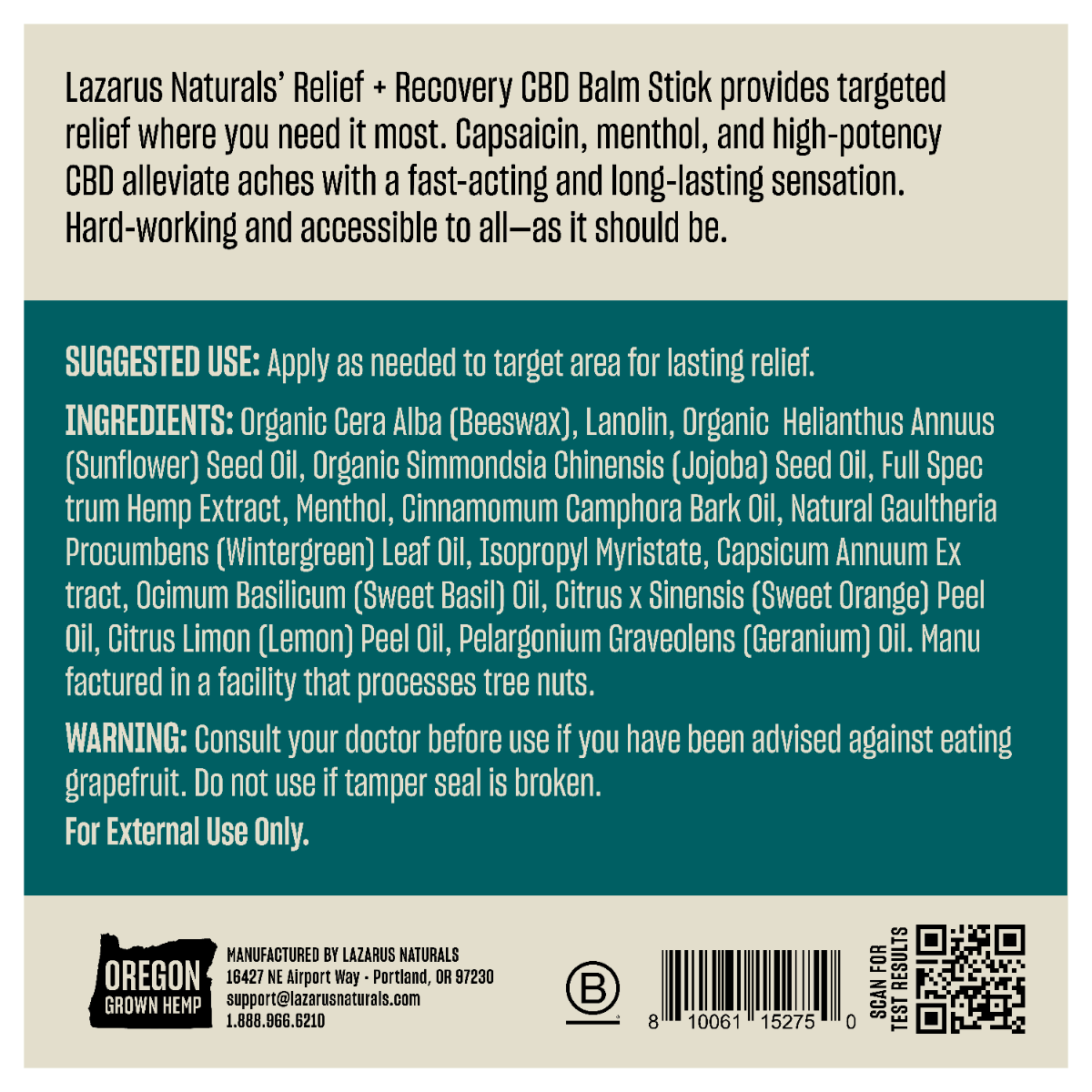 Lazarus Naturals Relief and Recovery CBD Balm Stick