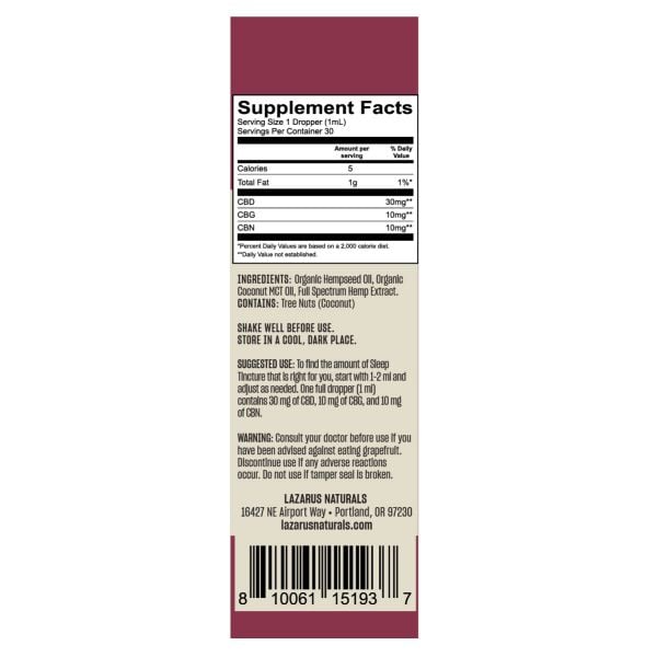 Lazarus Naturals Full Spectrum Sleep CBD/CBG/CBN Oil Tincture