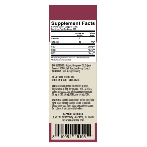 Lazarus Naturals Full Spectrum Sleep CBD/CBG/CBN Oil Tincture