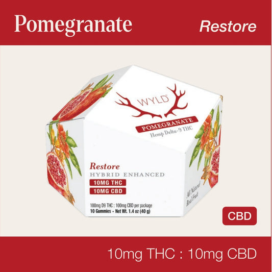 Wyld 10mg Delta 9 THC + 10mg CBD Sativa Pomegranate Gummies